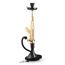 Load image into Gallery viewer, Gold AK-47 gun with black vase hookah By MOB Hookah
