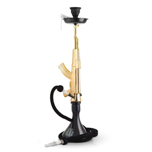 Gold AK-47 gun with black vase hookah By MOB Hookah