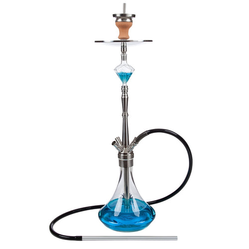 Clear base hookah with diamond shaped chamber and steel stem by MOB Hookah