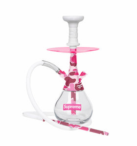 Clear base hookah with hot pink/pink camouflage stem by MOB Hookah